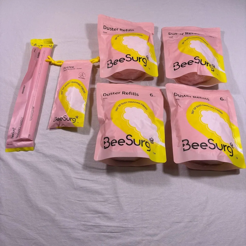 BeeSurg‎ Pink Duster Refills Starter Kit Extended Handle 6 Pcs Dust Replacements